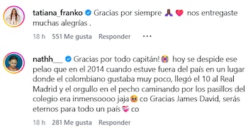 Tatiana Franko y Nath destacaron las alegrías y el orgullo que generó la carrera de James Rodríguez - crédito @nathh__/ Instagram