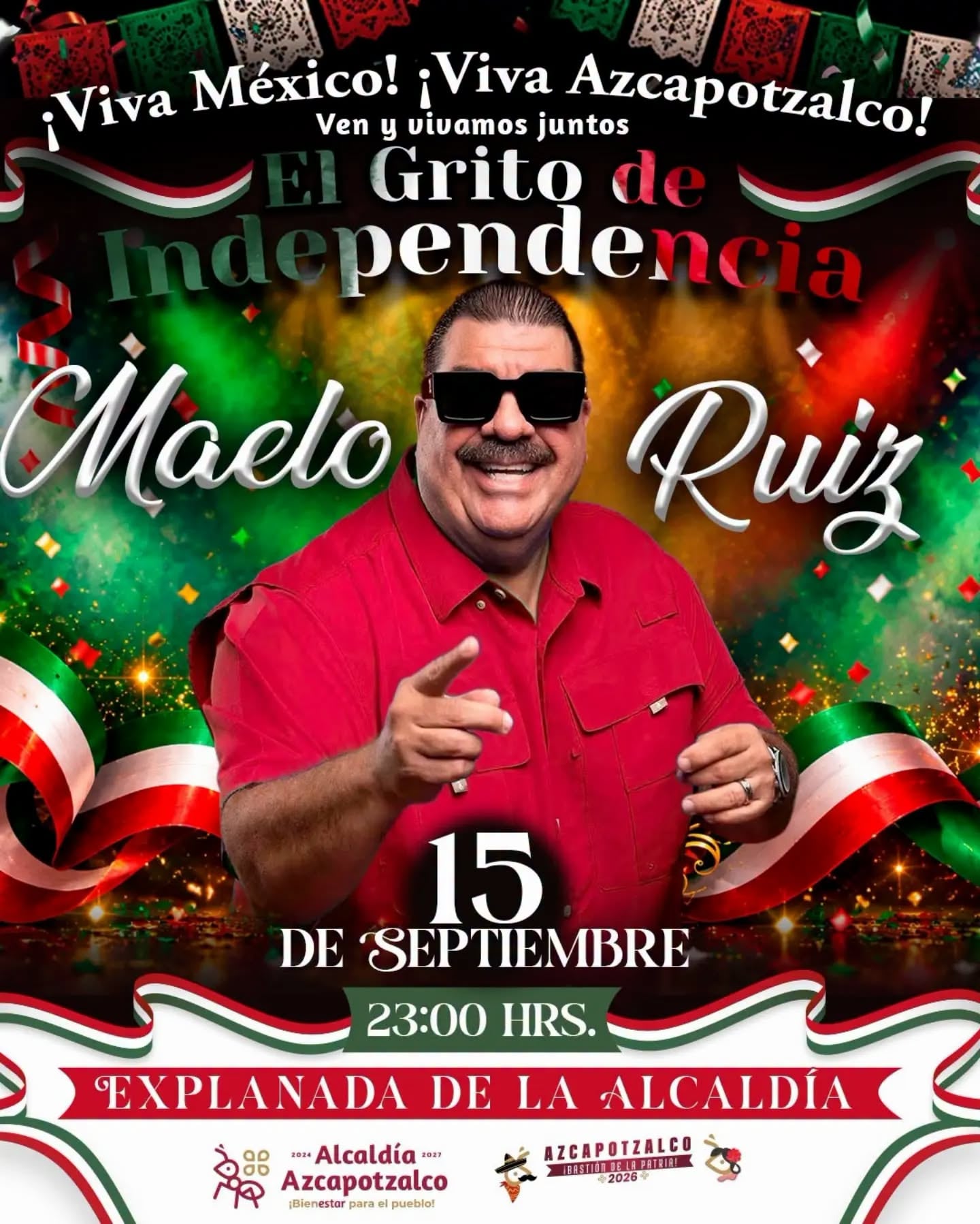 Un cartel promocional anuncia la presentación del cantante Maelo Ruiz durante el Grito de Independencia en la Alcaldía Azcapotzalco el 15 de septiembre. (Alcaldía Azcapotzalco)