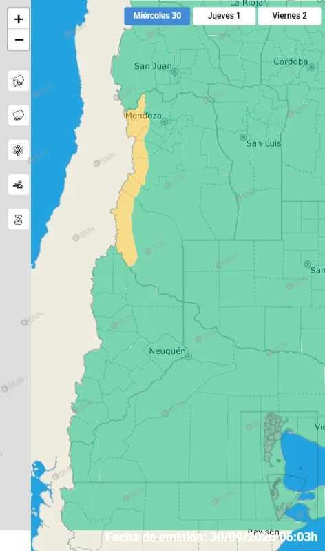 La alerta por nevadas en Mendoza