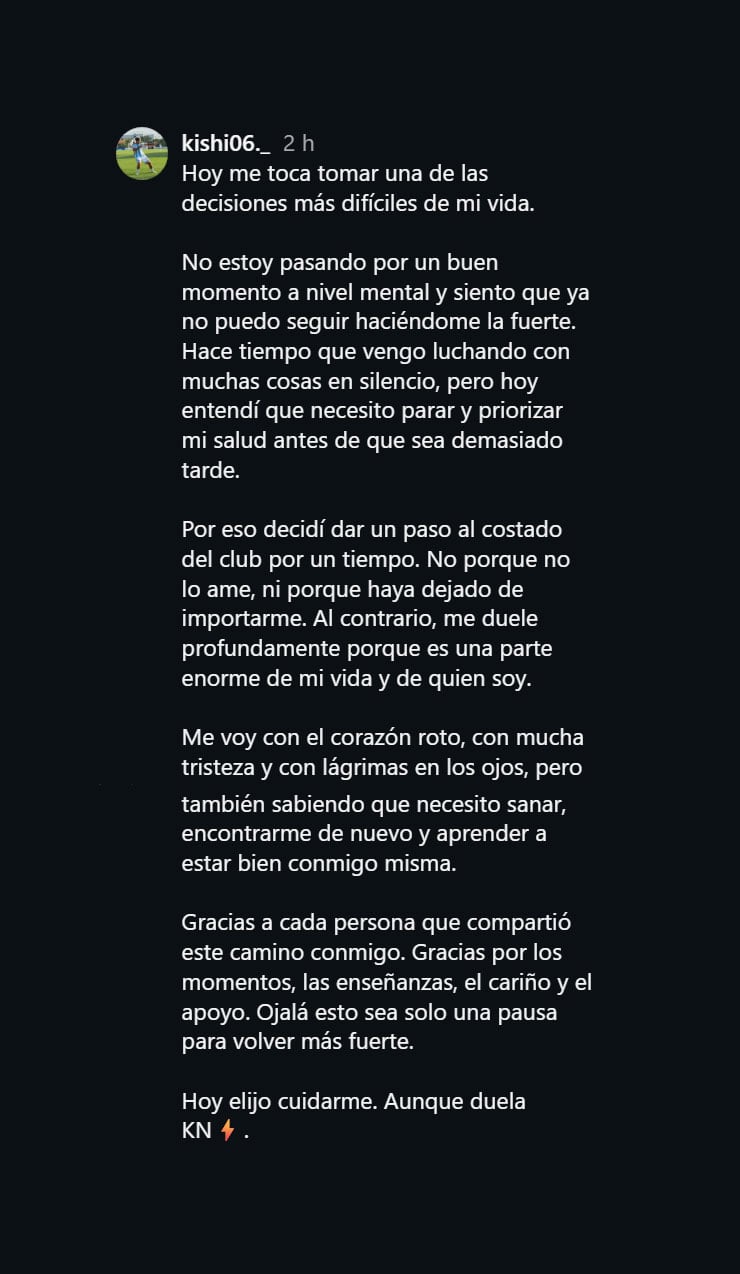 La atacante compartió la carta en su cuenta de Instagram