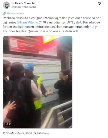 El rector de la Universidad Pedagógica Nacional rechazó los hechos en redes sociales, confirmando la participación de estudiantes en la riña - crédito @HelberthChoach1 / X