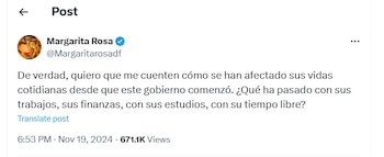 Margarita Rosa de Francisco hace una pregunta relacionada con el Gobierno Petro - crédito @Margaritarosadf