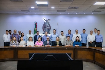 Reunión de Rocha Moya con su gabinete el 21 de agosto. Crédito: Gobierno de Sinaloa