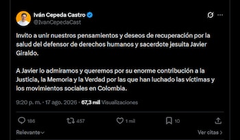 Iván Cepeda pidió por la salud del sacerdote colombiano - crédito X