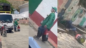 Video: un hombre arrastró por la calle un cilindro con insignias del ELN que llevaba ocho días en una vía El Carmen, Norte de Santander