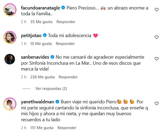 Facundo Arana envió un abrazo a la familia del cantautor, mientras Julieta Ortega lamentó la triste noticia