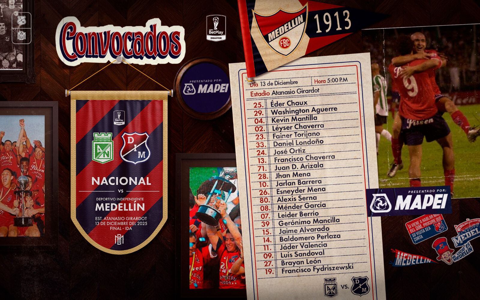 El grupo de jugadores que tendrá Alejandro Restrepo para el partido de la final, reeditando el Clásico Paisa - crédito Jefatura de Prensa Independiente Medellín