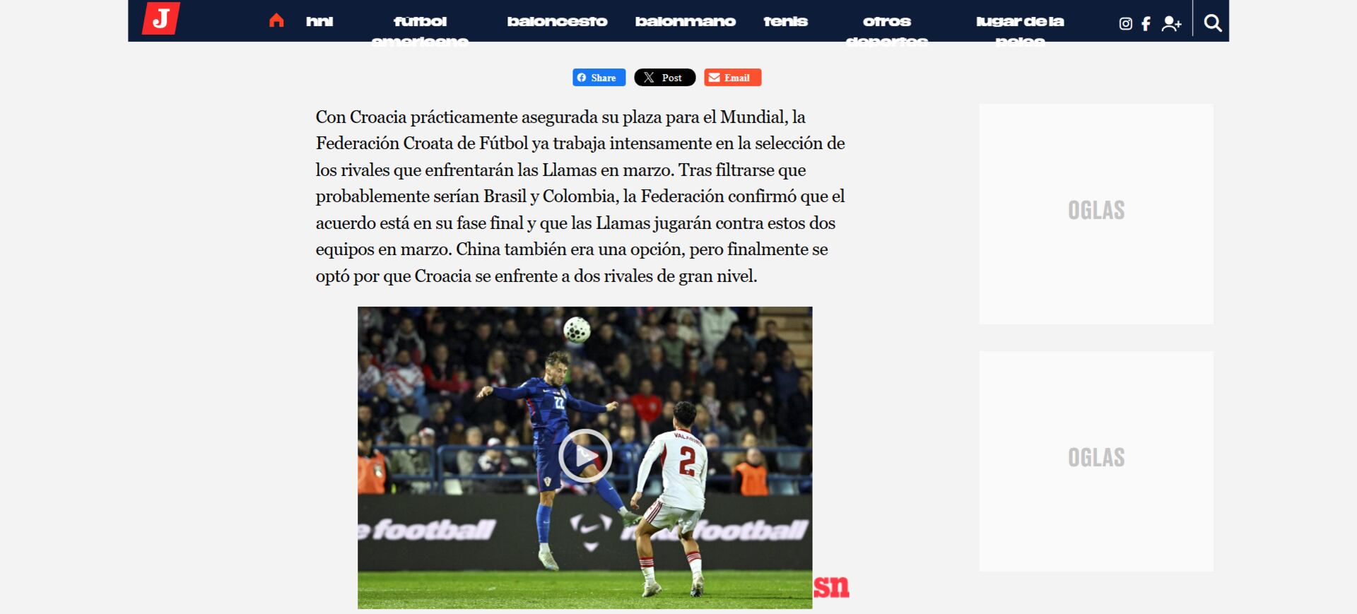 Así también se informó sobre la posibilidad de que Colombia enfrente a Croacia en 2026, y también hablaron de la opción que tuvo la federación de dicho país de jugar ante China-crédito Sportske