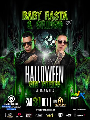 Manizales alberga una fiesta de disfraces exclusiva para mayores de edad encabezada por el dúo Baby Rasta & Gringo - crédito @quickticket1/Instagram
