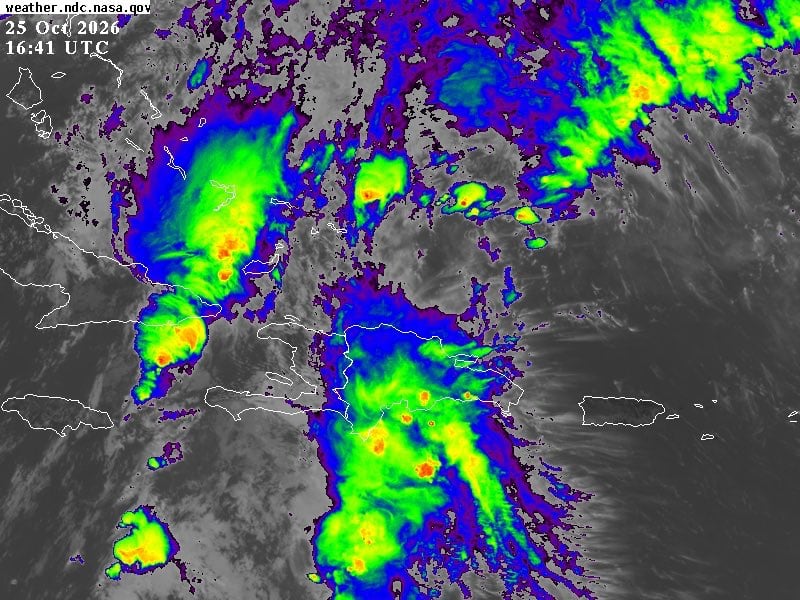 La incidencia de una vaguada y del viento del sur provocará lluvias con tormentas eléctricas en el país hasta el martes. (Imagen: INDOMET)