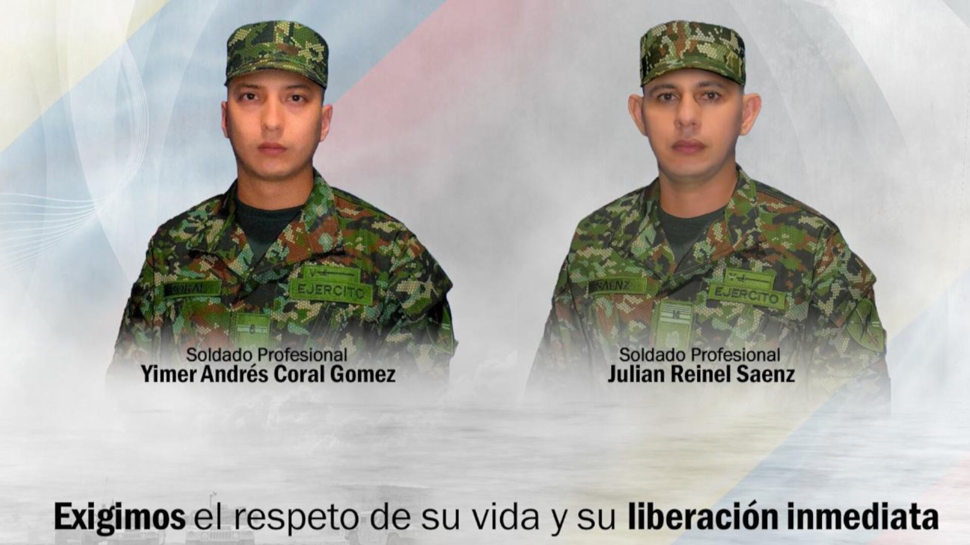 Los soldados profesionales Julián Reinel Sáenz y Yimer Andrés Coral Gómez fueron secuestrados el 9 de abril por el ELN en Cúcuta. (Crédito: Ejército Nacional)