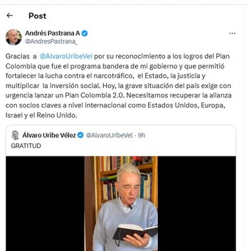 Trino de repuesta de Andrés Pastrana sobre Álvaro Uribe y el rumbo de Colombia | Vías: X