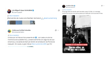 Mensajes de apoyo a Samuel Adrián, tras ser liberado de una detención de 10 días - credito @silvajonathan01/X - @LuismLopezA/X - @UnidosxlaVidaCo/X