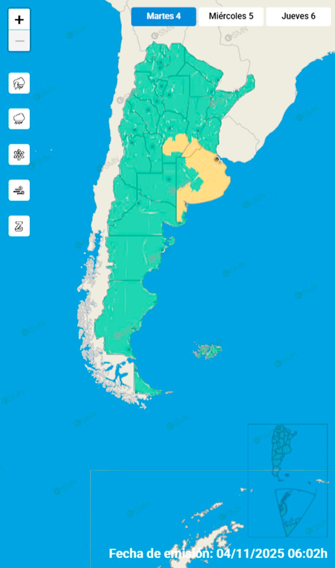 Las alertas amarillas por tormentas en el AMBA, provincia de Buenos Aires, Santa Fe y Córdoba.