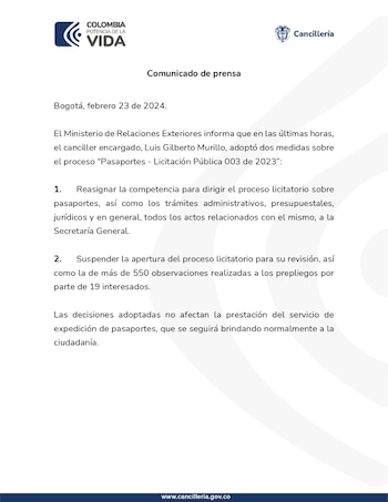 La Cancillería había suspendido la