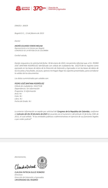Carta de Universidad del Rosario