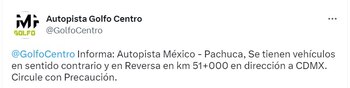 La autopista Golfo Centro, reportó
