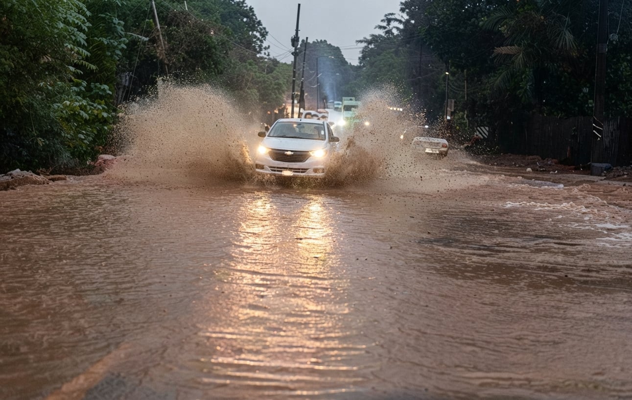 El desbordamiento del río Nahualate en Guatemala anegó la Carretera Centroamericana y complicó la movilidad. (Cortesía)