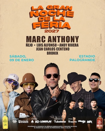 Ñejo, Luis Alfonso, Andy Rivera, Jean Carlos Centeno y Brokix completan la alineación para el concierto de clausura de la Feria de Manizales 2027 - crédito @feriademanizales/Instagram