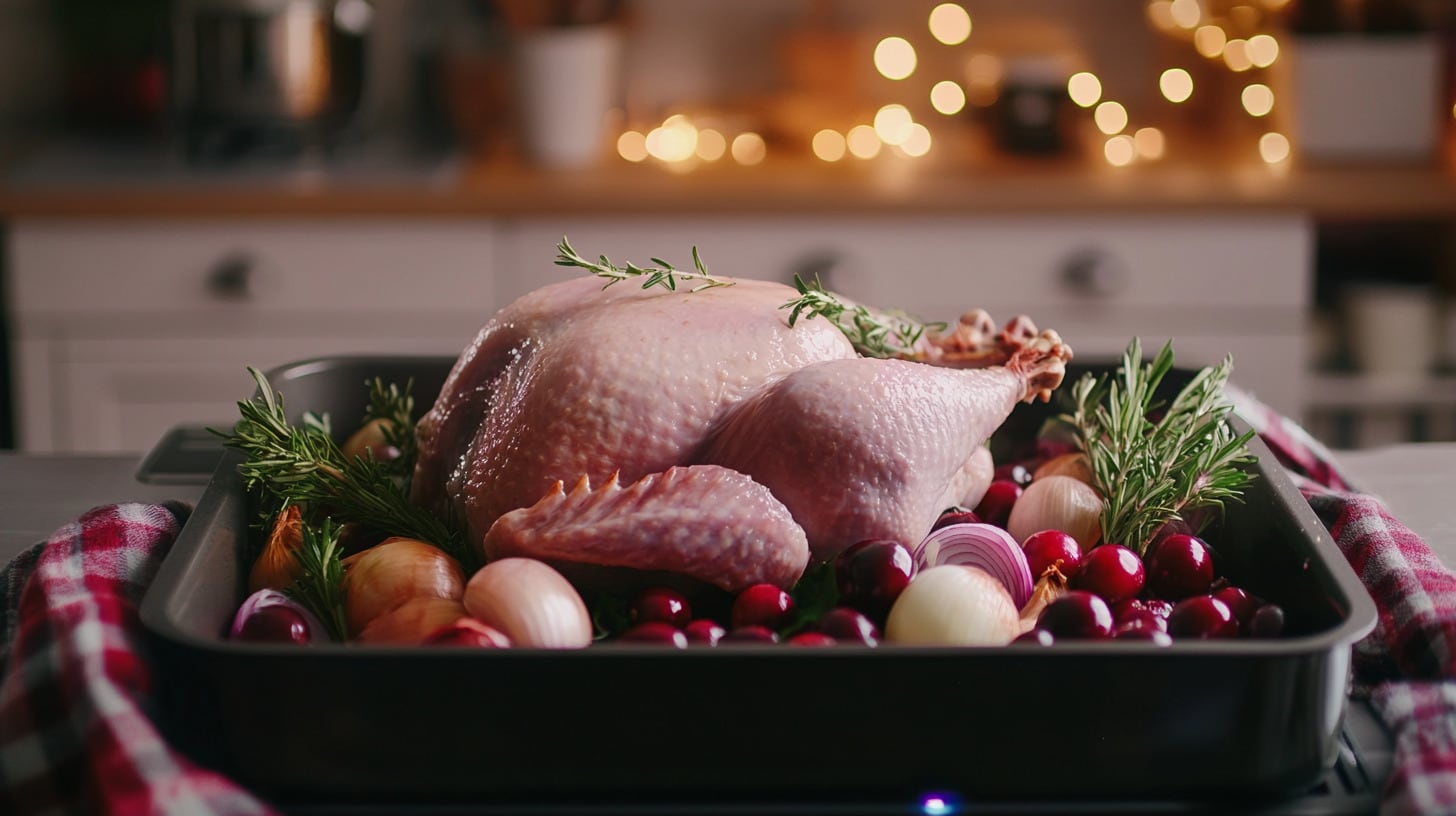 El pavo de Navidad crudo, listo para ser preparado con ingredientes tradicionales, es el protagonista de las cenas festivas. - (Imagen Ilustrativa Infobae)