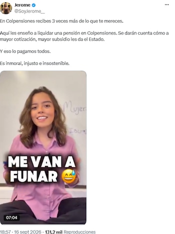 Jerome Sanabria cuestionó el subsidio pensional tras analizar una mesada de $5,8 millones - crédito @SoyJerome__/X