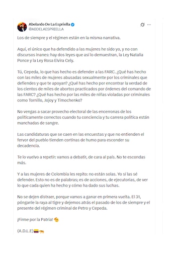 Abelardo de la Espriella y su respuesta a Iván Cepeda