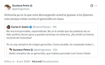 El expresidente Petro cuestionó al alcalde Galán por la orden que dio al Undmo de repeler la movilzación alrededor de la embajada de Israel la noche del miércoles 7 de octubre de 2026 - crédito @petrogustavo/X