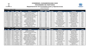 Horarios - Fases previas de