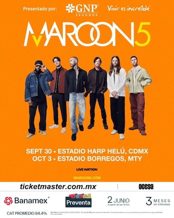 La preventa Banamex para los conciertos de Maroon 5 inicia el 2 de junio, mientras la venta general comienza el 3 de junio. - (Instagram)