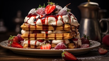 El waffle con ingredientes dulces