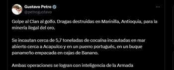 El presidente Gustavo Petro confirmó golpe al Clan del Golfo y al narcotráfico - crédito @petrogustavo/X