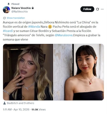 Imagen dividida: Wanda Nara, rubia con joyas, a la izquierda; Débora Nishimoto, cabello oscuro con flequillo y collar de cerezas, a la derecha