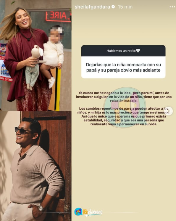 Shiela Gándara respondió que piensa de que su hija comparta con la pareja de su exesposo Juanda Caribe - crédito @rehcismes/IG