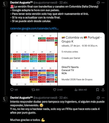 Usuario que hizo calendario de Google con todos los partidos del Mundial 2026 aclara que lo actualizará y asegura que no es hacker.