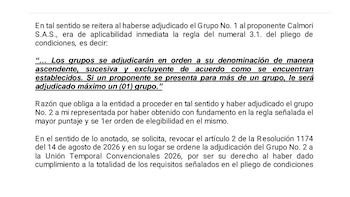 La controversia que gira alrededor del contrato gira en que en el grupo 1, Calmori SAS, representada por Carlos Andrés Argel Medina, fue la adjudicataria por $10.293.794.746. En el grupo 2, la misma empresa venció con $11.796.477.874 - crédito suministrado a Infobae