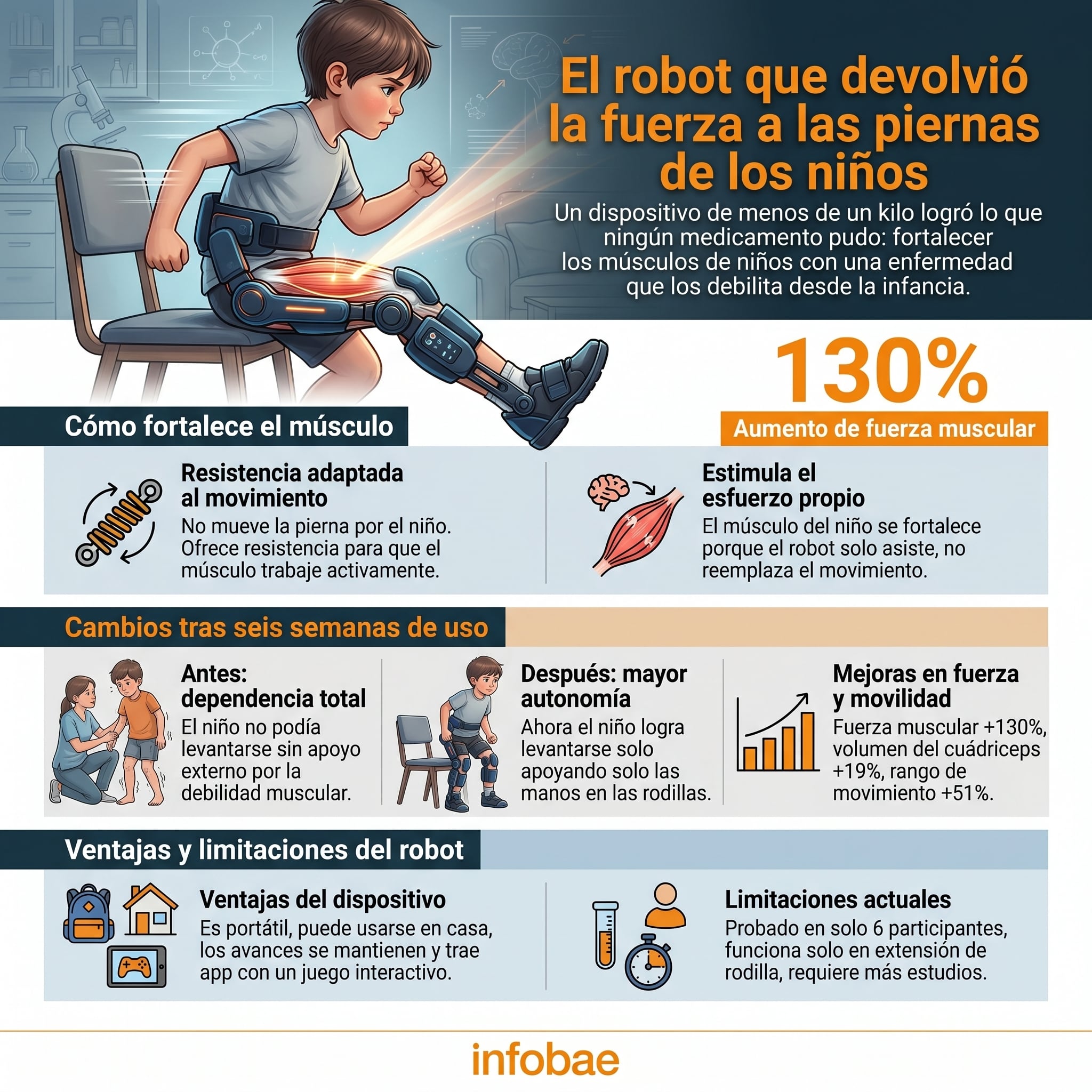 Un dispositivo de menos de un kilo logró lo que ningún medicamento pudo: fortalecer los músculos de niños con una enfermedad que los debilita desde la infancia. (Imagen Ilustrativa Infobae)