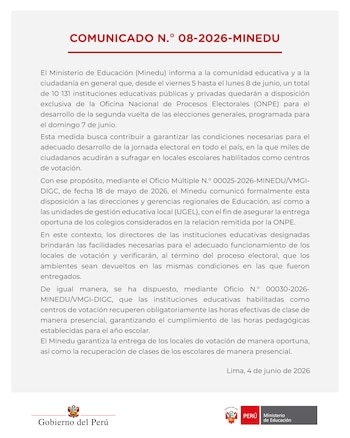 Comunicado del Minedu