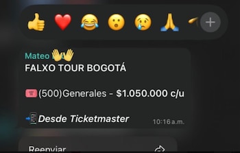 Las boletas para el concierto de Feid en Bogotá, que originalmente costaban alrededor de $100.000, aparecieron en sitios de reventa por cifras superiores al millón de pesos - crédito @im_anasofia2/ X