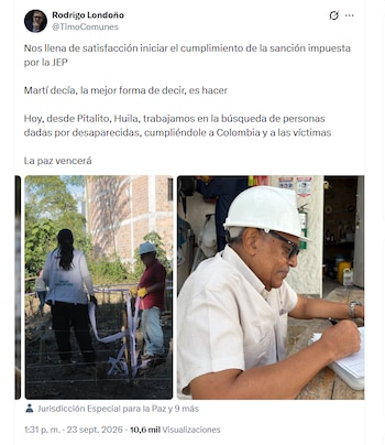 El exguerrillero Rodrigo Londoño se pronunció tras iniciar el cumplimiento de su condena - crédito @TimoComunes/X