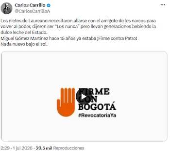Carlos Carrillo criticó el regreso de apellidos tradicionales y cuestionó alianzas políticas en el nuevo gobierno - crédito @CarlosCarrilloA/X