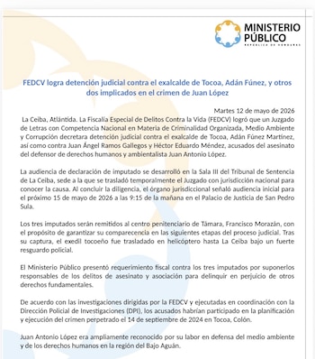 La audiencia inicial fue programada para el próximo 15 de mayo. (FOTO: Ministerio Público)
