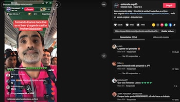 Caótico momento de Fernando Llanos en tren: usuarios lo acusan de favorecer a Roberto Sánchez durante transmisión. Captura: TikTok.