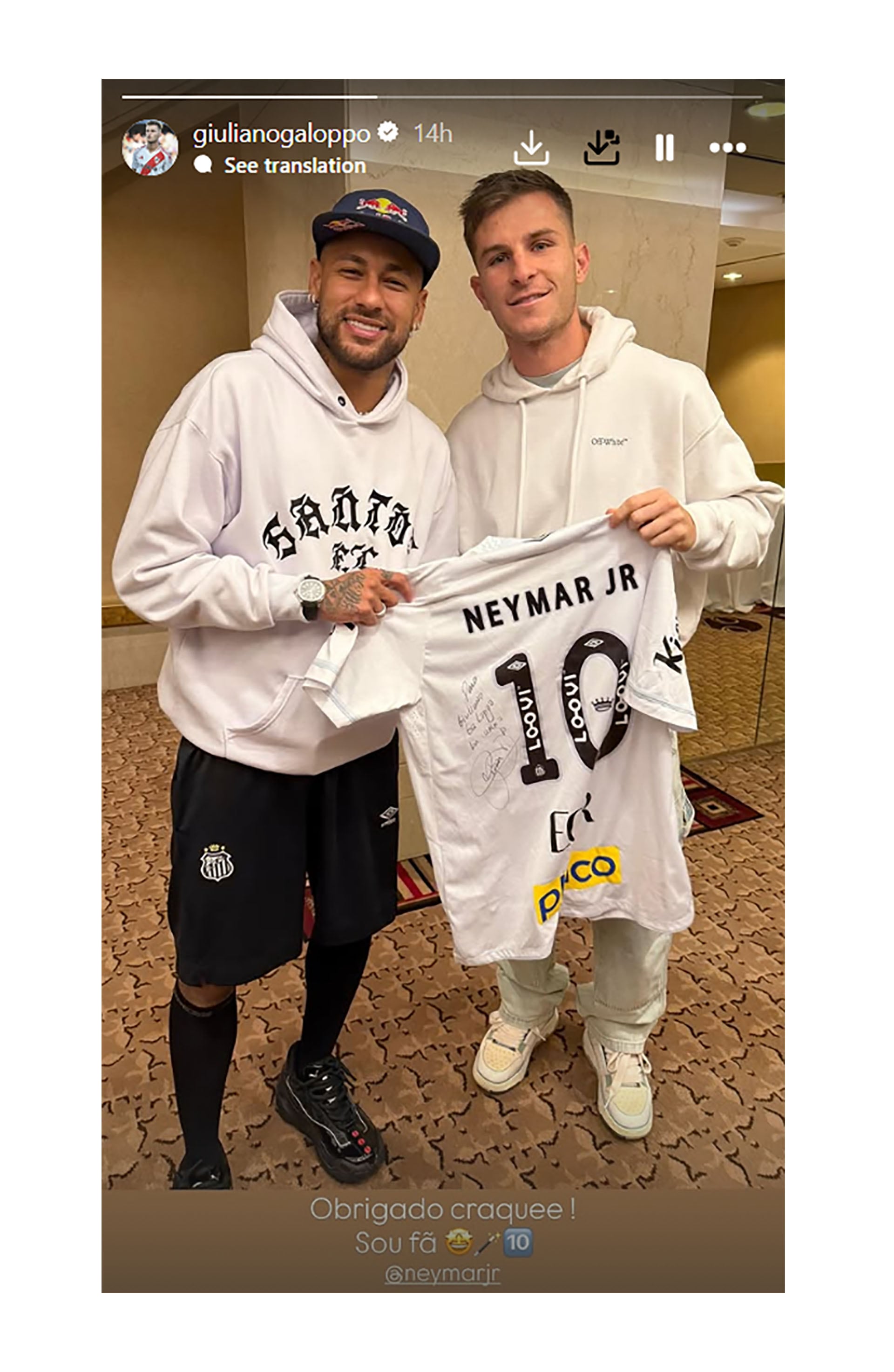 Galoppo publicó una imagen junto a Neymar