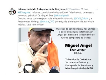 Dirigente sindical Miguel Angel Ekar