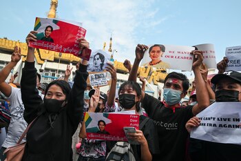 Protesta en Myanmar (Reuters)