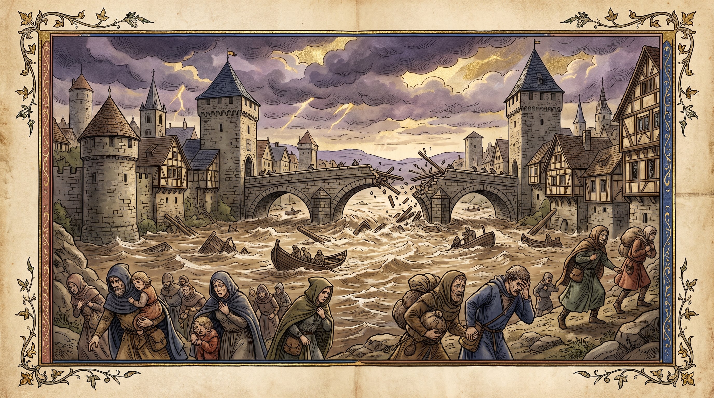 La inundación de la Candelaria de 1342 arrasó dos tercios del Puente de Judita sobre el Moldava en Praga. (Imagen Ilustrativa Infobae)
