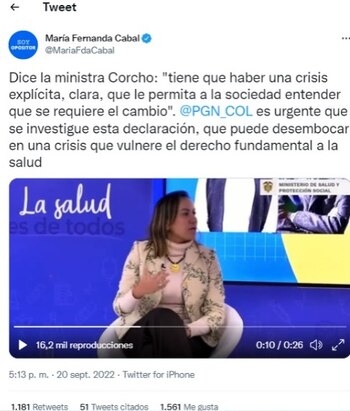 María Fernanda Cabal pidió a