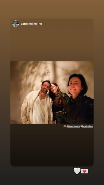 Cvitanich, Figueiras y Carolina, la mejor amiga de la empresaria, durante la cena en Anchoíta