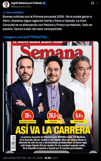 Ingrid Betancourt celebró los resultados