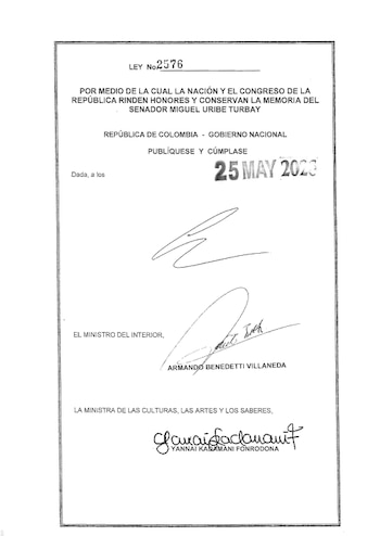 La ley fue firmada por el presidente Gustavo Petro y la ministra de las Culturas Yannai Kadamani - crédito Dapre